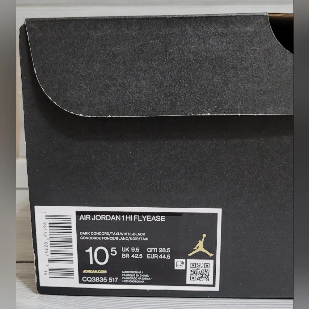 Jordan 1 High FlyEase - Size M 10.5 - Dark Concord/White/Black/Taxi π π π π - Picture 9 of 14